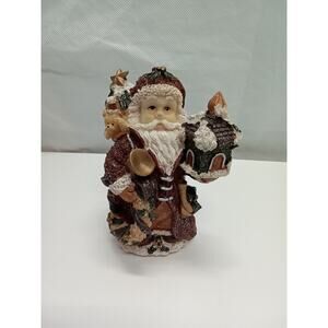 Santa-claus Figurine  approx 6x4x3 Wreath bag of toys red white green